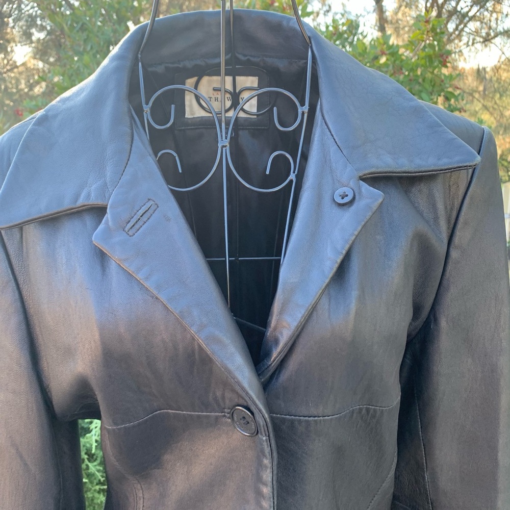 Lady Hathaway long line vintage black leather blazer jacket - Picture 5 of 9